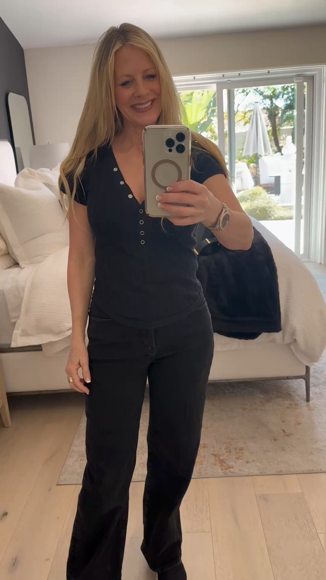 OOTD - All black casual outfit - top from Anthropologie & jeans from Madewell.  Wearing a small & 26 jeans  

Red Carpet of Life, LTK over 50

#LTKStyleTip #LTKWorkwear