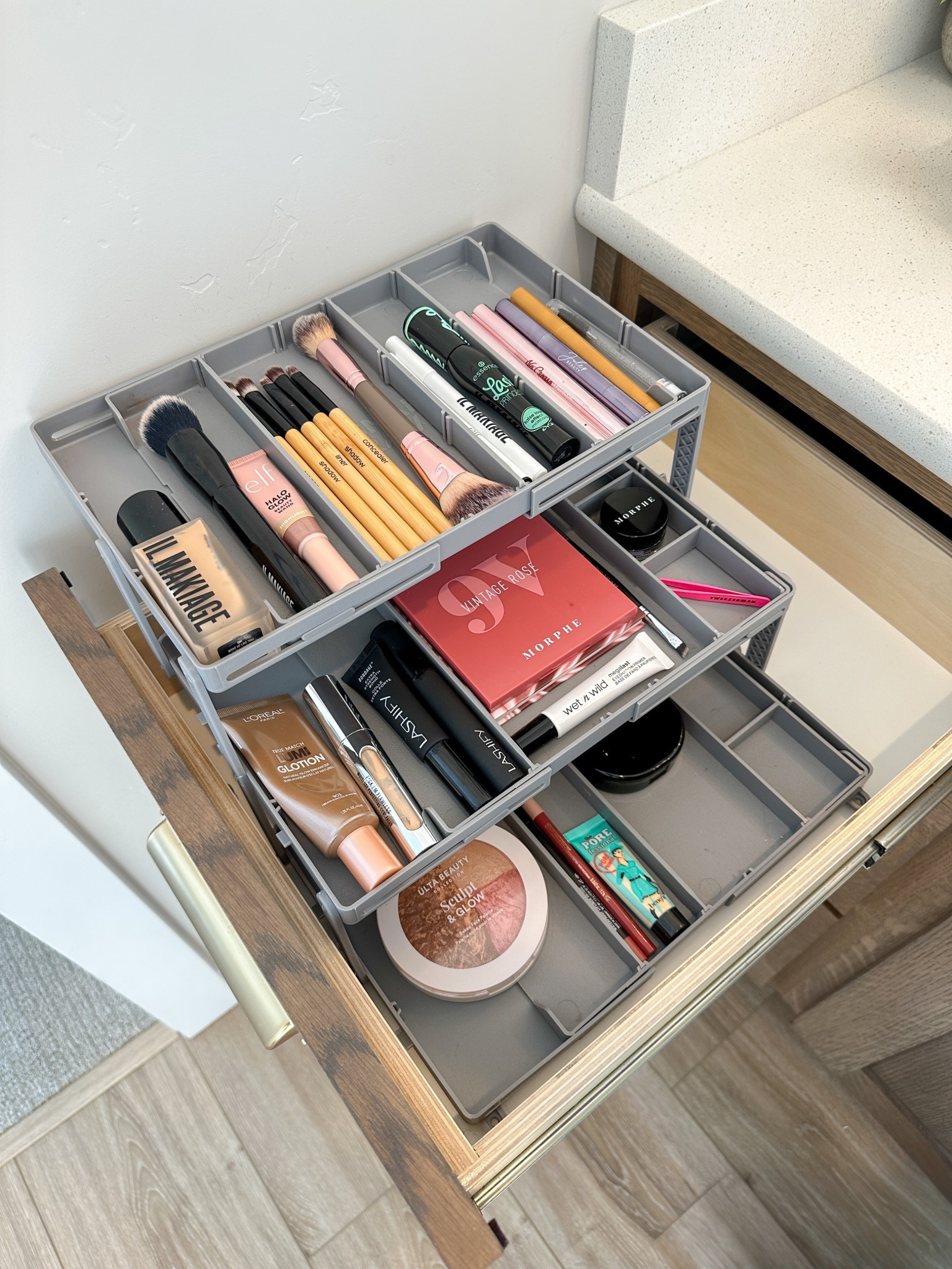 Ditch the traditional makeup bag for something that keeps your makeup beautifully organized at home! Makeup bags are great for in the go but this is my favorite way I have ever found to organize makeup.

#LTKFamily #LTKHome #LTKBeauty