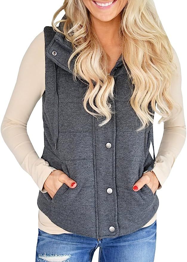 Valphsio Womens Casual Quilted Puffer Vest Lightweight Zip Up Drawstring Jacket Outerwear with Po... | Amazon (US)
