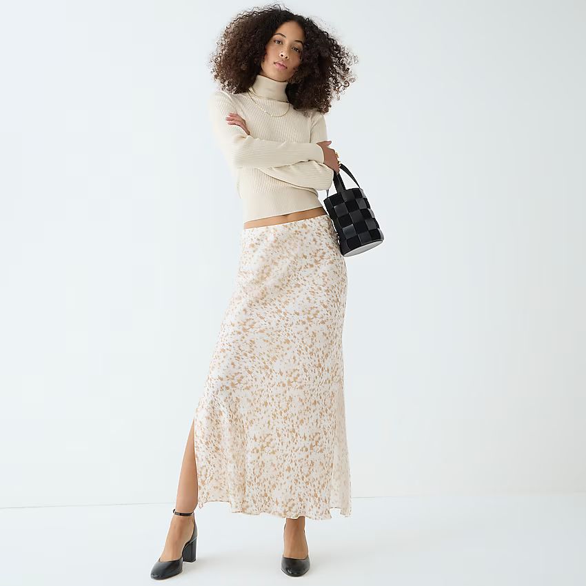 Drapey cupro flared slip skirt in speckled animal print | J.Crew US