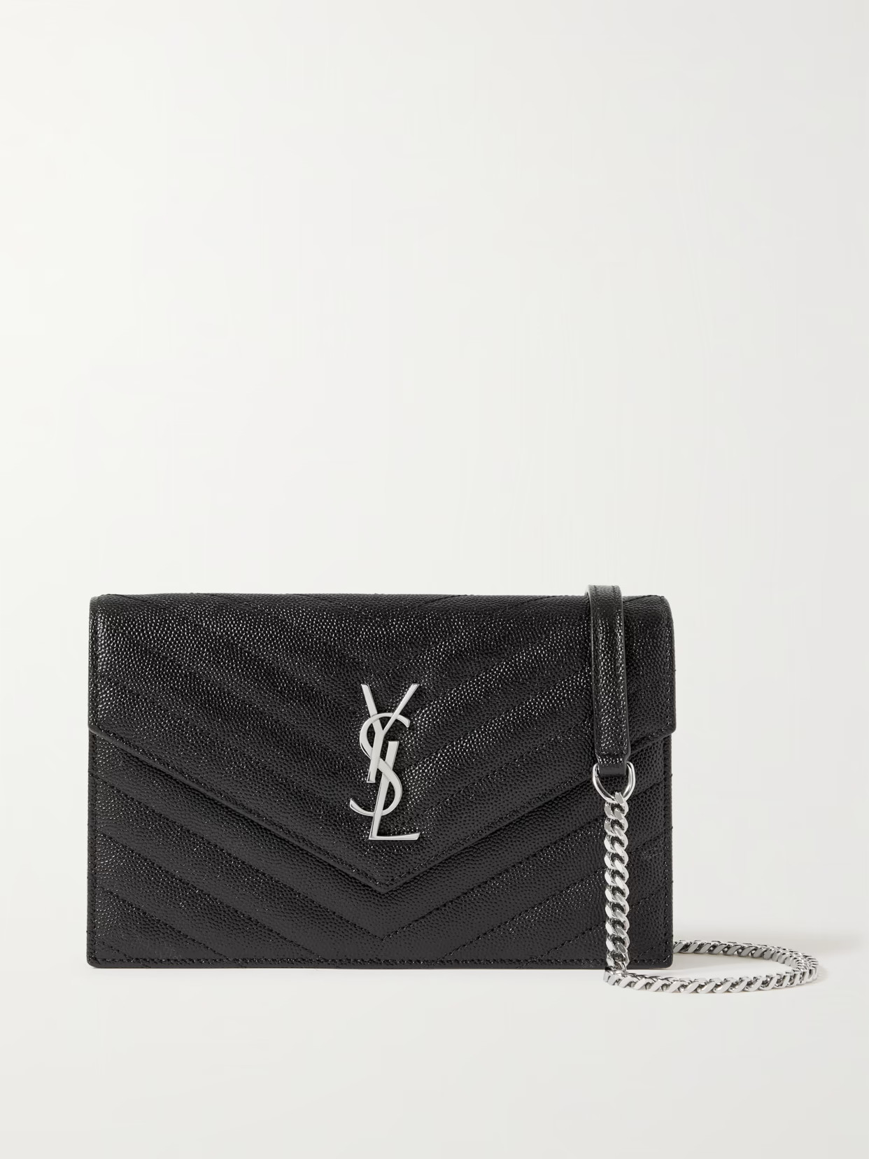SAINT LAURENT - Cassandre Envelope Chain Matelassé Textured-leather Wallet - Black | NET-A-PORTER (US)