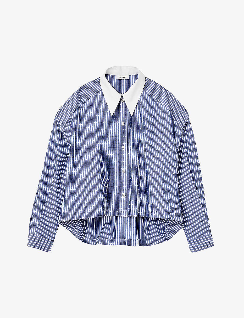 SANDRO Striped cropped cotton shirt | Selfridges