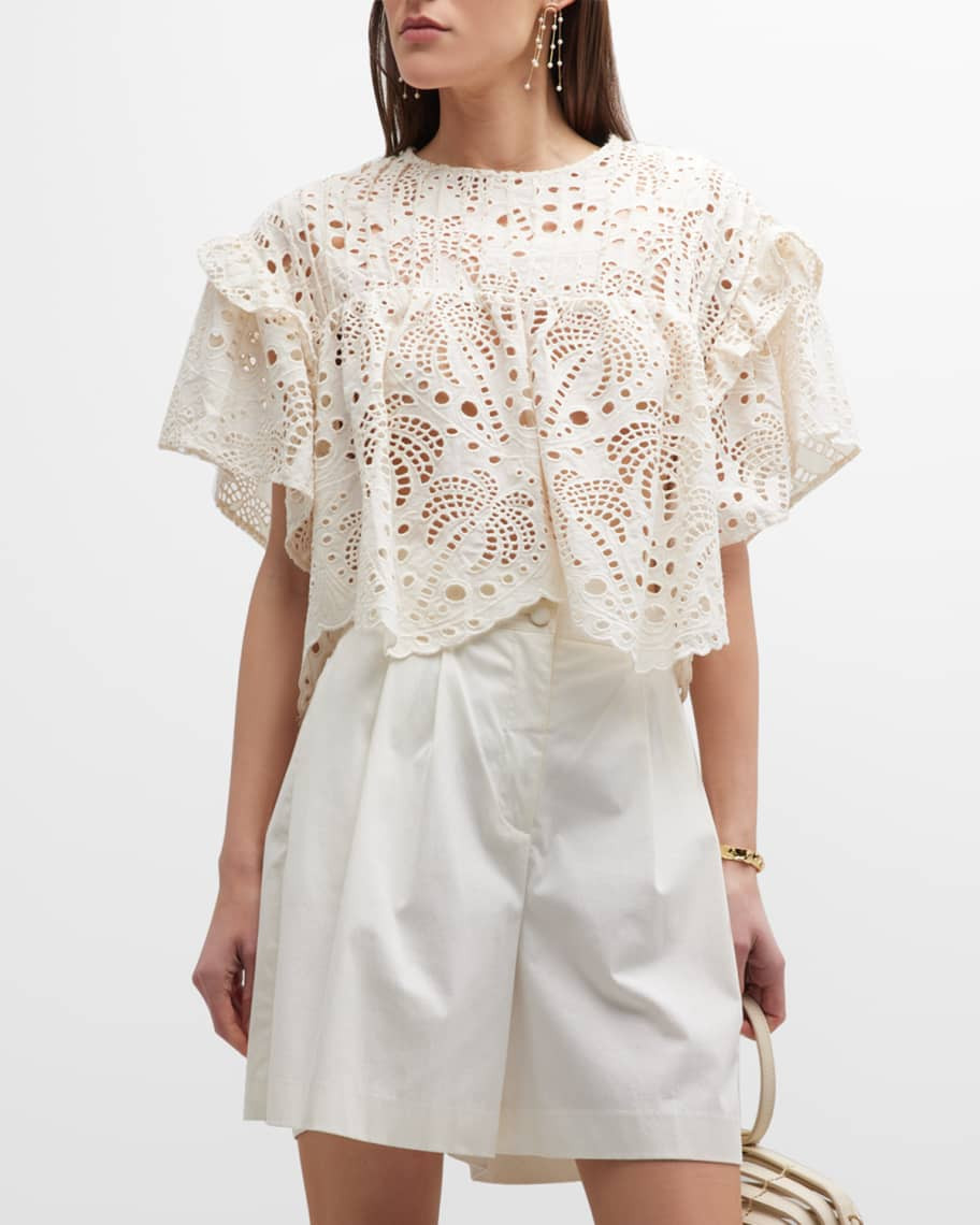 Palm Tree Richelieu Lace Blouse | Neiman Marcus