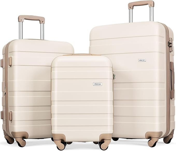 Merax 3 Piece, Luggage Set, Suitcases with Wheels, Hardside, Ivory and Golden, 20/24/28 Inch | Amazon (US)