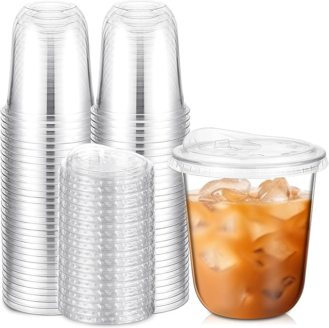 Ziliny 50 Sets 12 oz Clear Plastic Cups with Strawless Sip Lids, Thickened Clear Disposable Plast... | Amazon (US)