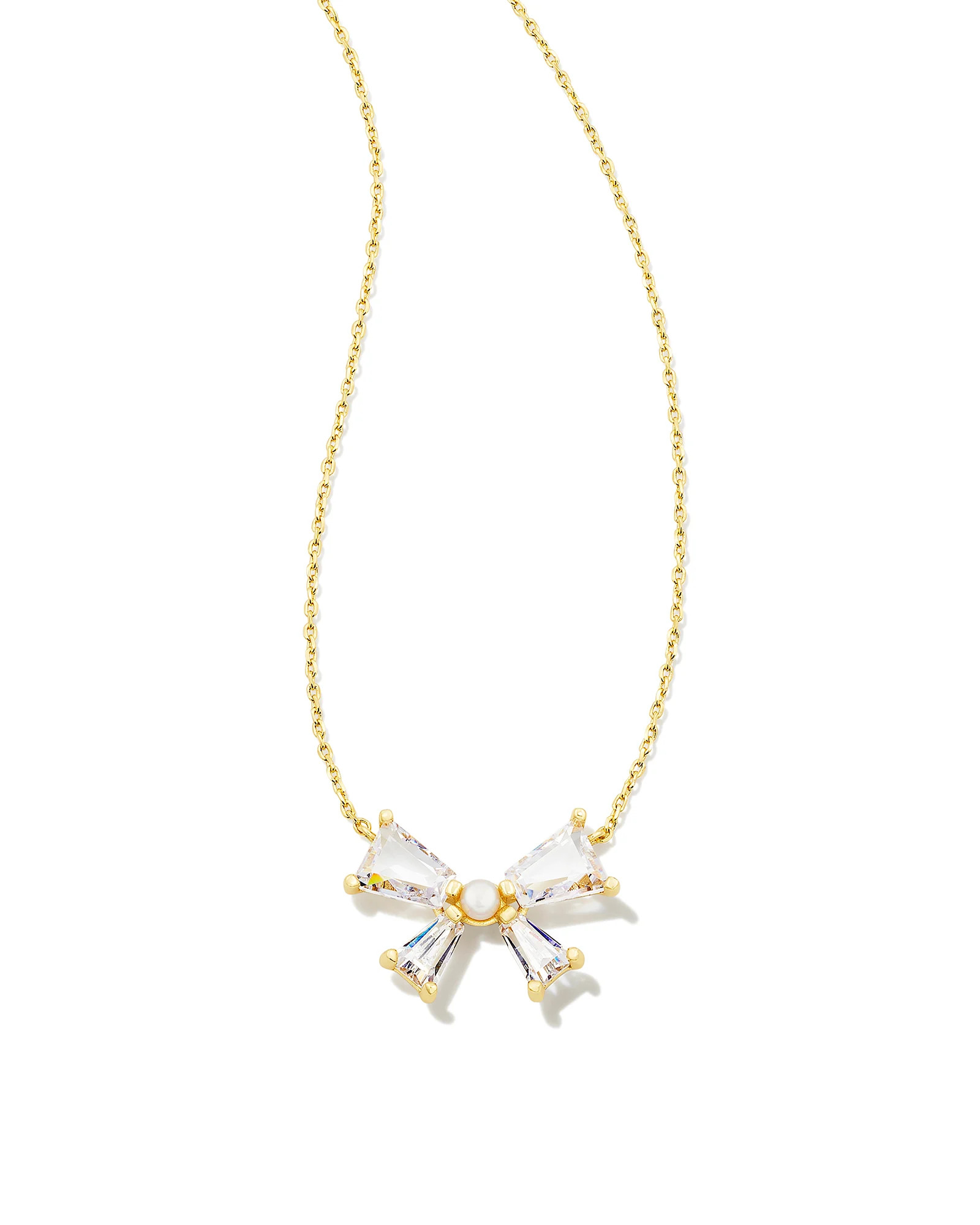 Blair Gold Bow Short Pendant Necklace in White Crystal | Kendra Scott