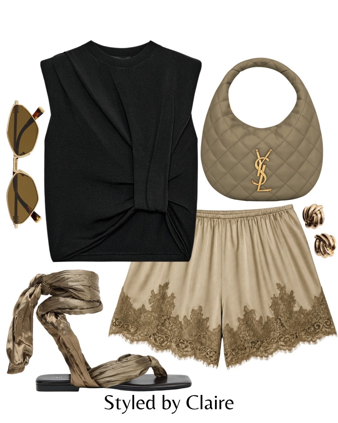 LACE TRIM SHORTS🧚🏼
Tags: black knot tshirt Zara olive chic hem shorts ysl saint laurent bag strap khaki sandals miu miu sunglasses earrings mango fashion inspo outfit ideas cool girl style summer spring city break holiday vacation trending trends 

#LTKsummer #LTKshoes #LTKstyletip