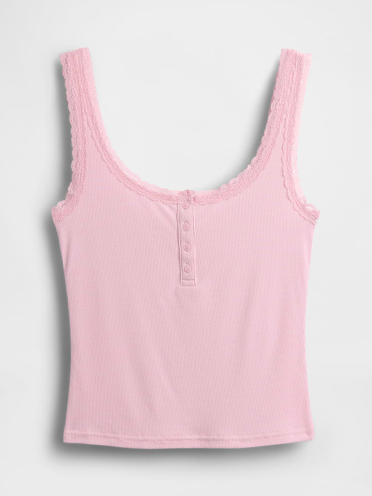 Mini Rib Lace Henley PJ Tank Top | Gap (US)