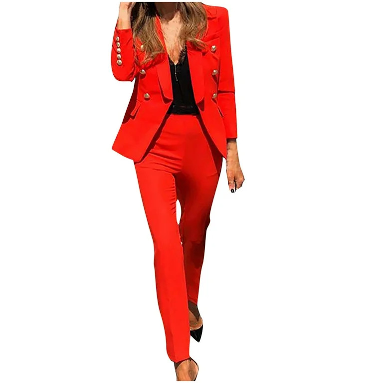 ICHUANYI Women's Long Sleeve Solid Suit Pants Casual Elegant Business Suit Sets | Walmart (US)