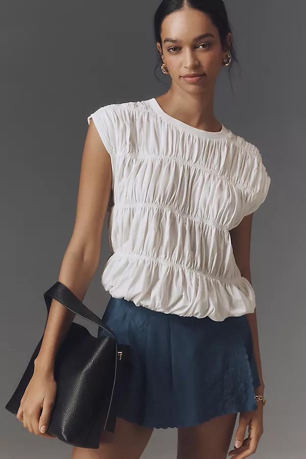 Maeve Tiered Smocked Bubble Tee | Anthropologie (US)