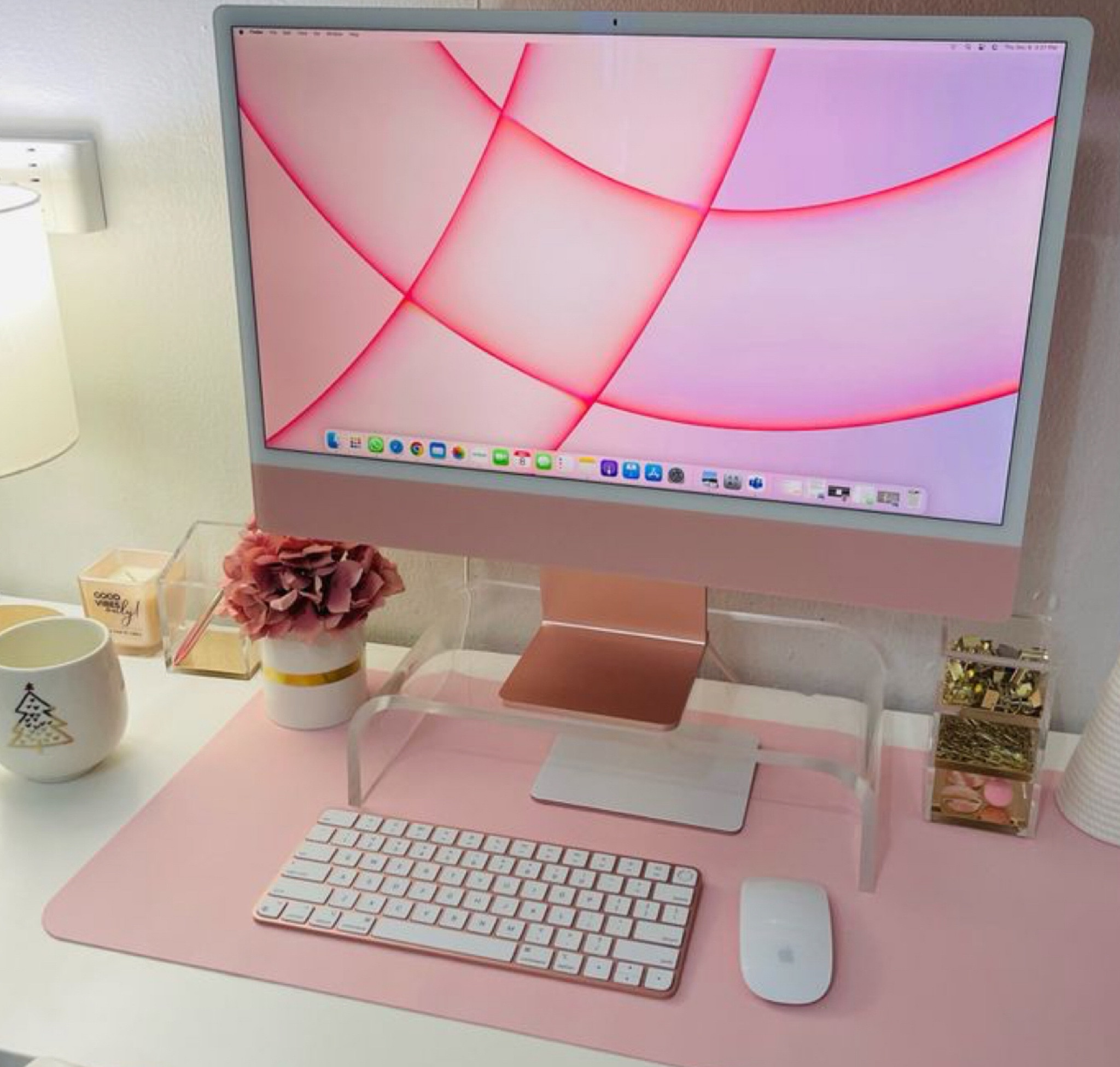 Pink apple computer set up, desk, office supplies 

#LTKhome