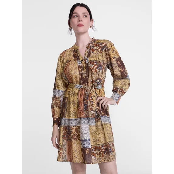Scenario Women's Band Collar Shirtdress with Long Sleeves, Sizes XS-XXXL | Walmart (US)