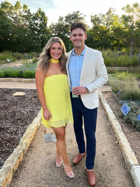 Wedding guest inspo 💛 This yellow cocktail dress was a steal for $39! So many compliments! Linking my husbands pants. His shirt and blazer are old 

#LTKfamily #LTKwedding