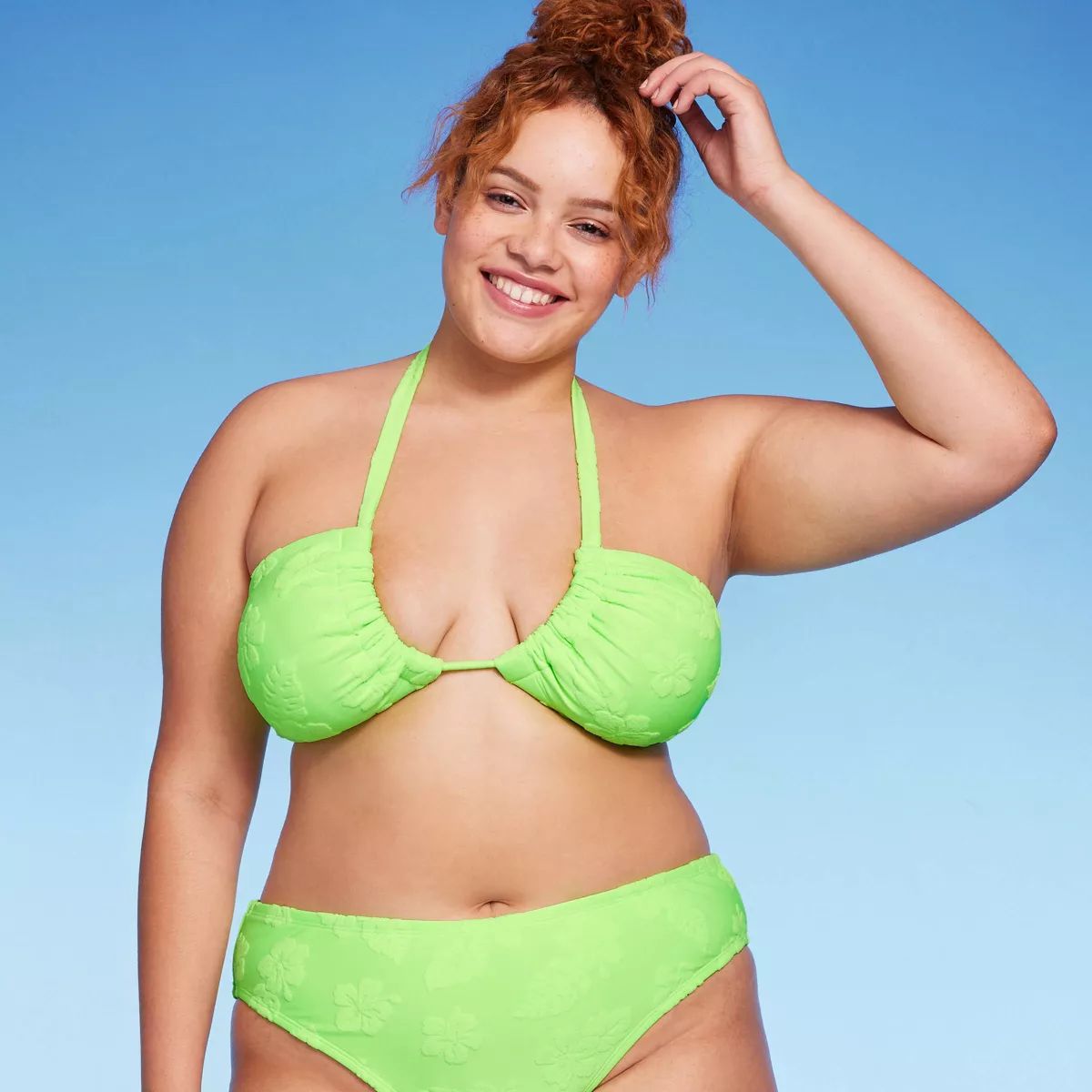 Women's Terry Textured U-Neck Multi-Way Bralette Bikini Top - Wild Fable™ Tropical Green | Target