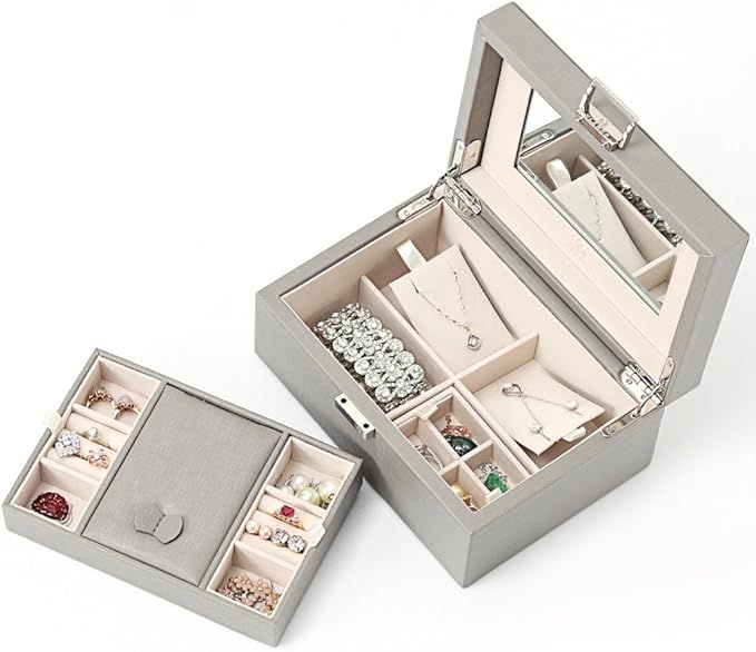 Vlando Wooden Jewelry Box, Jewelry Organizer and Storage- Grey | Amazon (US)