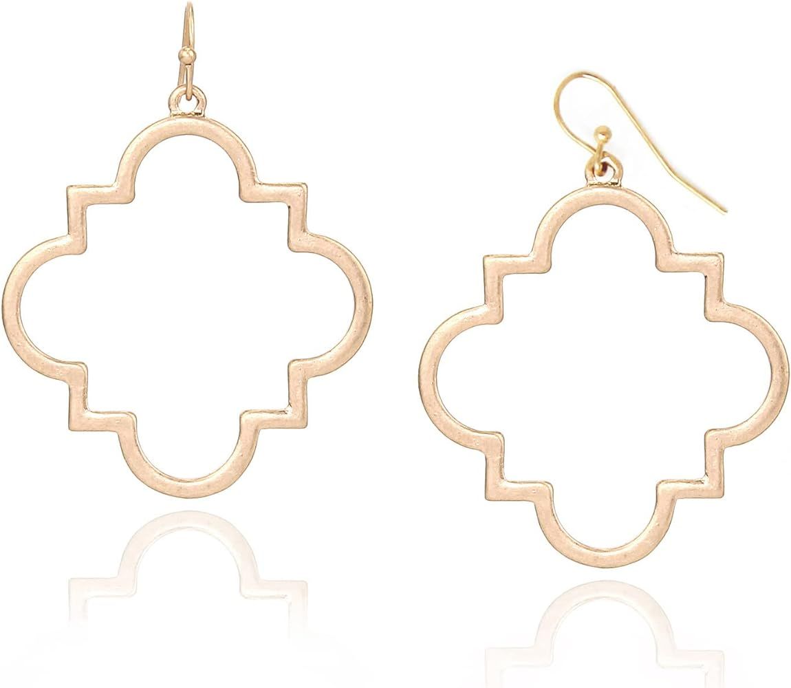 POMINA Quatrefoil Clover Gold Dangle Drop Earrings Gold Silver Two Tone Textured Trendy Fashion E... | Amazon (US)