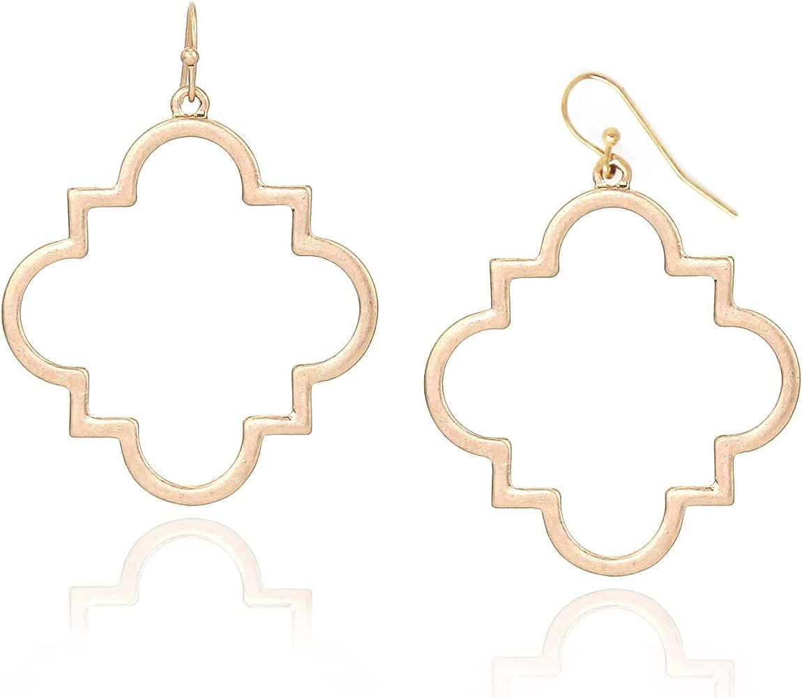 POMINA Quatrefoil Clover Gold Dangle Drop Earrings Gold Silver Two Tone Textured Trendy Fashion E... | Amazon (US)