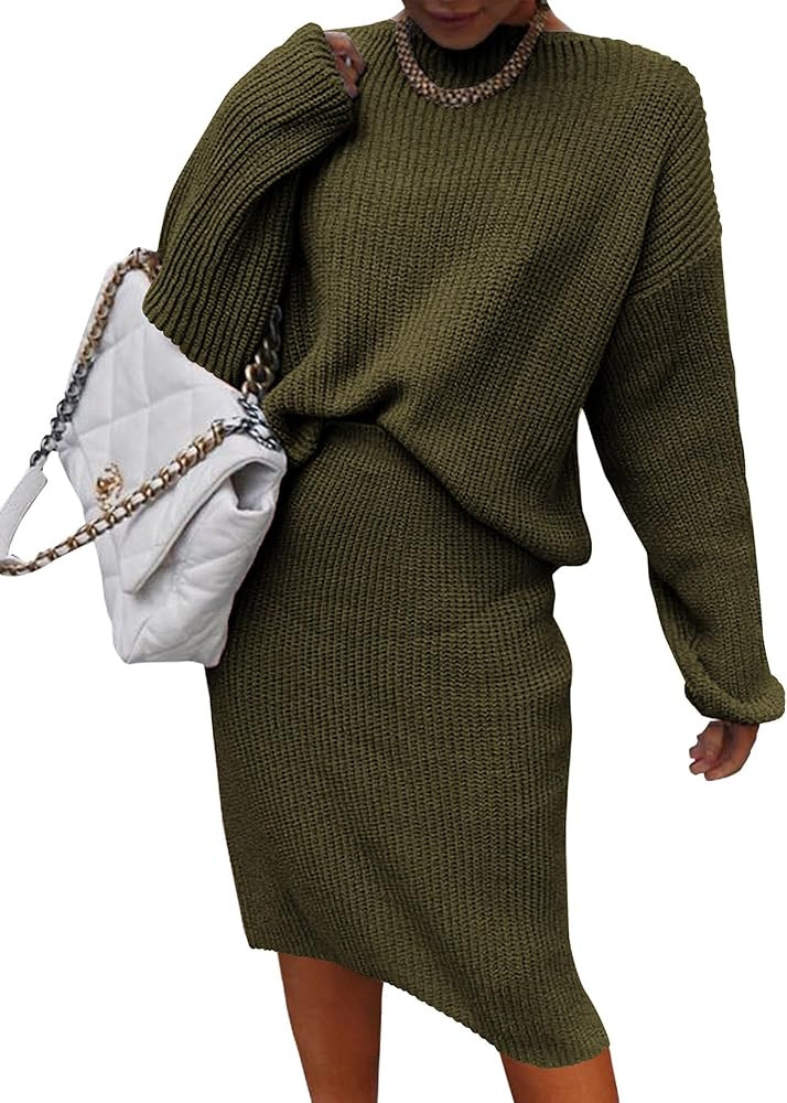 BTFBM Women's Fall 2 Piece Sweater Outfits Rib Knit Long Sleeve Pullover Maxi Bodycon Skirt Casua... | Amazon (US)