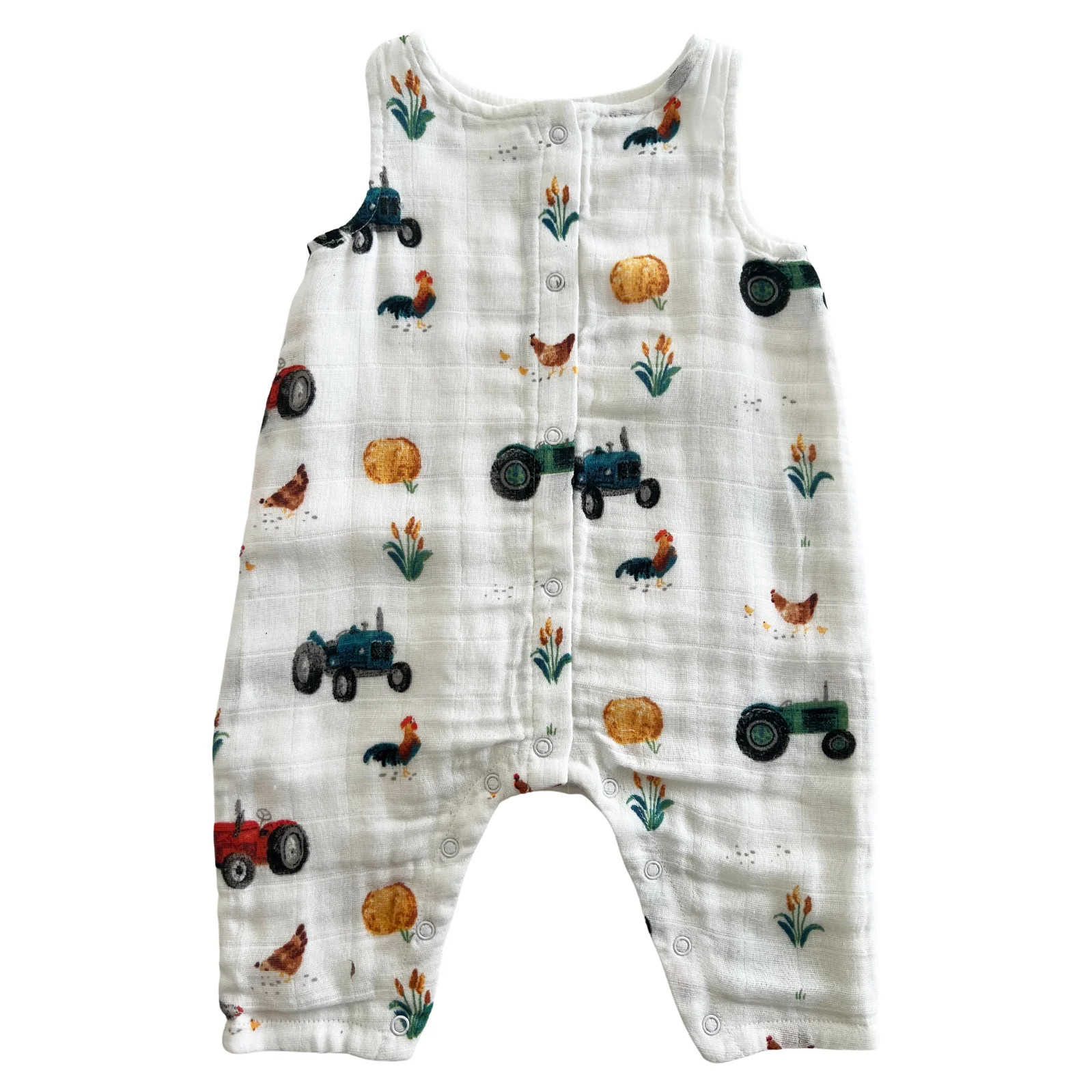 Muslin Sleeveless Romper, Tractors | SpearmintLOVE