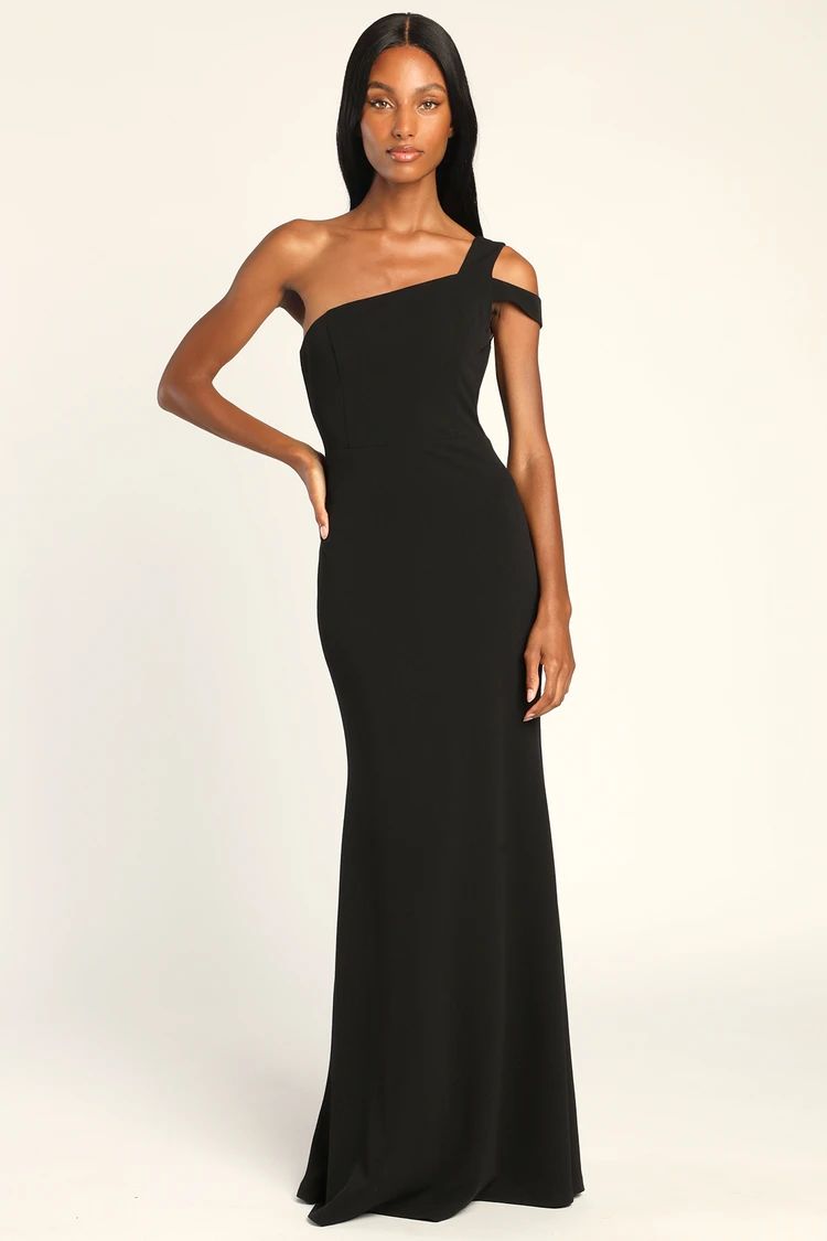Make an Entrance Black One-Shoulder Mermaid Maxi Dress Wedding Guest Dress Formal #LTKparties | Lulus (US)