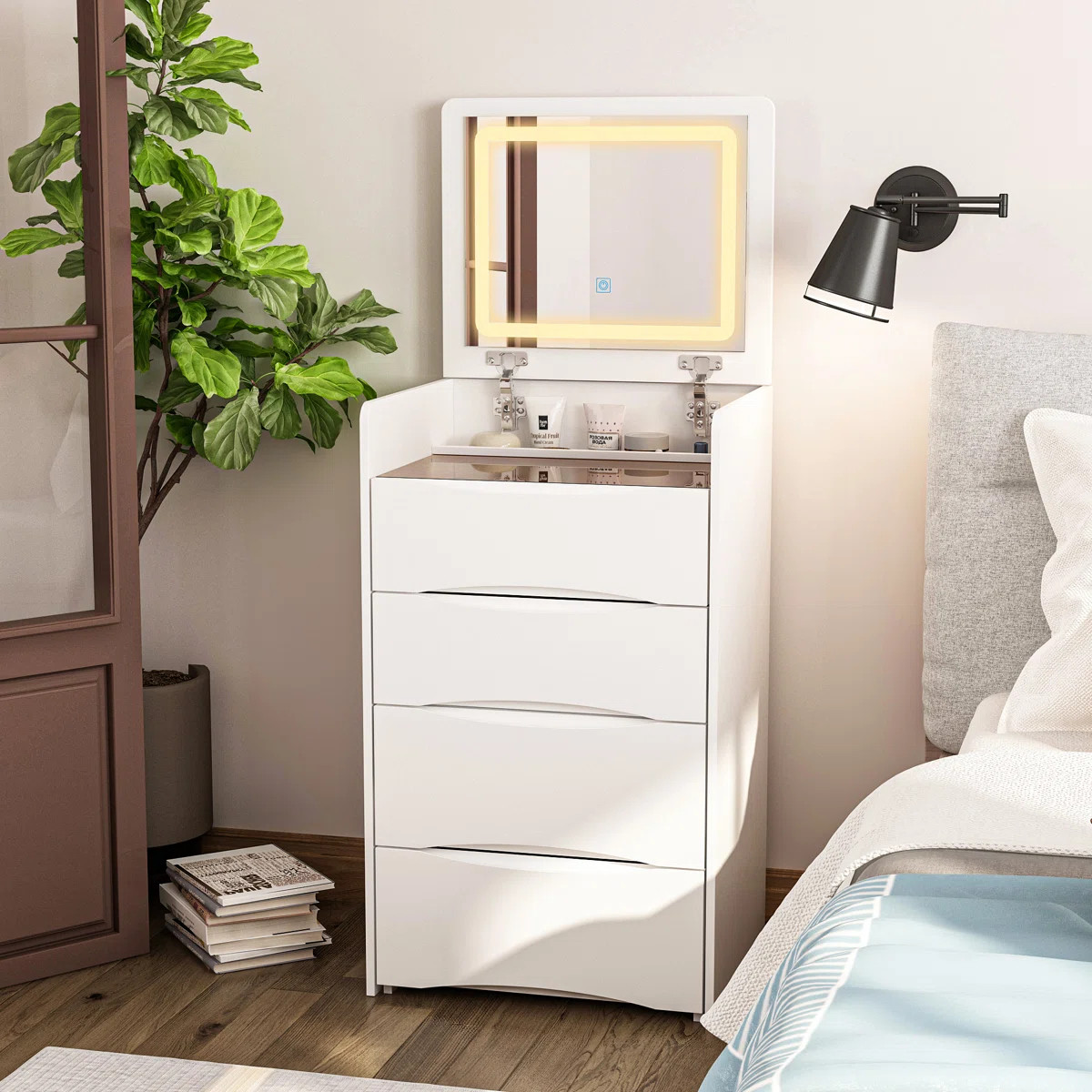 Brevyn 18.7'' Wide Makeup Vanity Table with Flip Top Lighted, Storage Makeup Stool | Wayfair North America