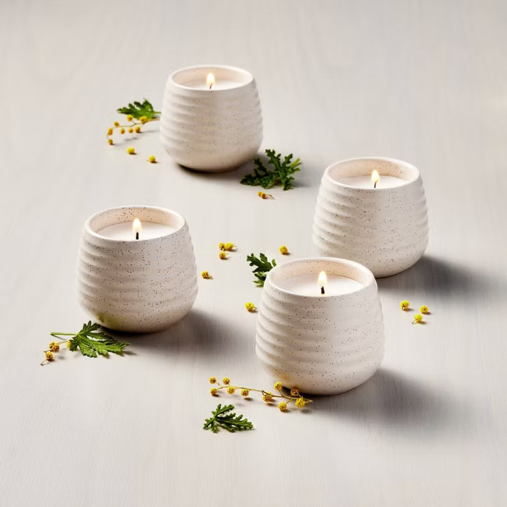Ridged Ceramic Citronella Jar Candle Speckled Cream - Hearth & Hand™ with Magnolia | Target