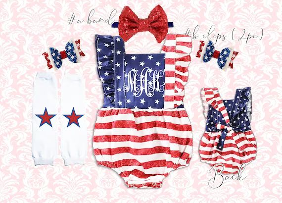 4th of July baby girl romper, 4th of July romper set, Patriotic Romper, 1st 4th of July baby girl... | Etsy (US)