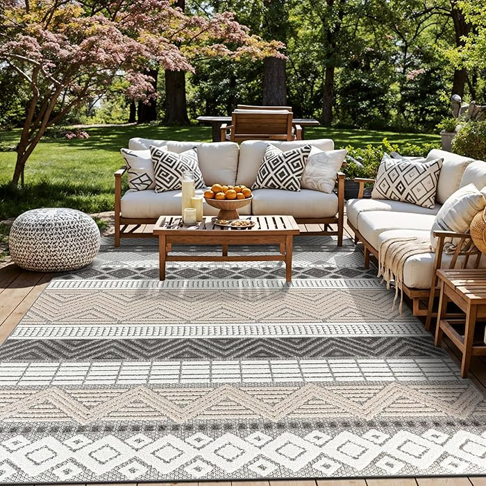 Rugshop Gray Marbella Boho Indoor/Outdoor Area Rug, Machine Washable for Backyard, Deck and Outdo... | Amazon (US)