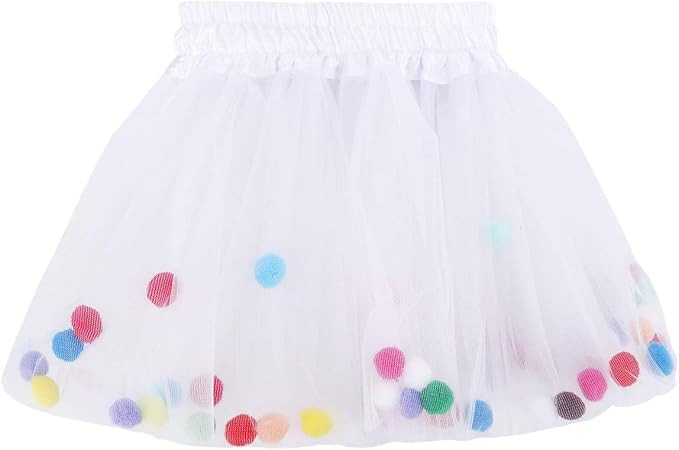 Tutu Skirt for Girl Fluffy Toddler Tulle Tutus, 3 Layers with Pom Pom Puff Balls | Amazon (US)