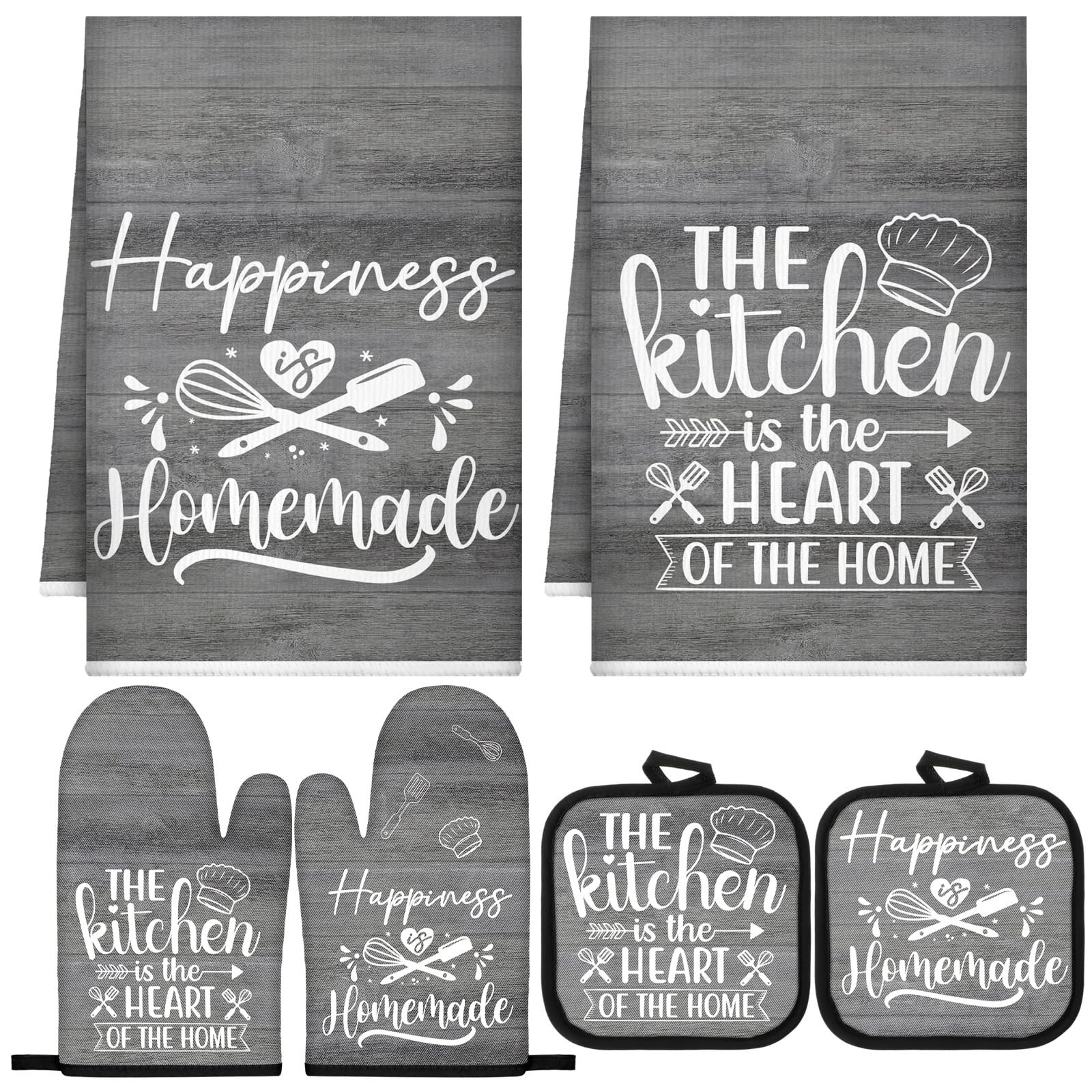 Sratte 6 Pcs Kitchen Decor Accessories Set Farmhouse Towels Pot Holders Oven Mitts Set 2 Dish Tow... | Amazon (US)