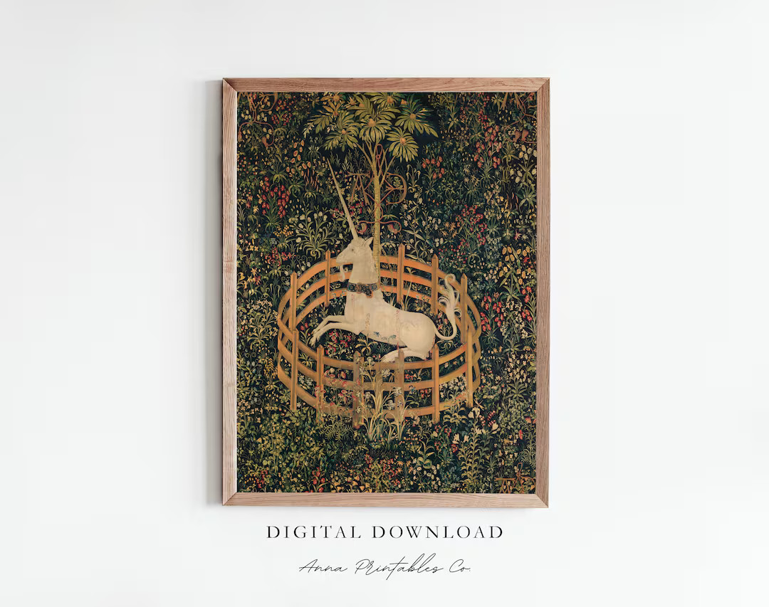 Unicorn Tapestry Print Digital Download, Medieval Art, Unicorn Decor, Unicorn Print, Tapestry Pri... | Etsy (US)
