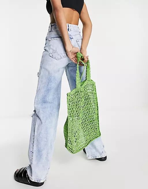Topshop crochet tote bag in green | ASOS (Global)