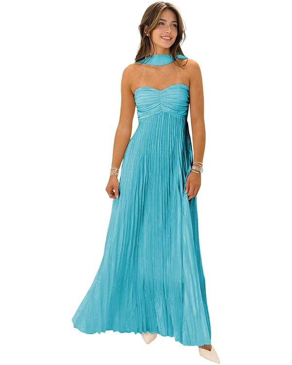 Flowy Chiffon Bridesmaid Dress with Scarf Strapless Formal Evening Dresses QA232 | Amazon (US)