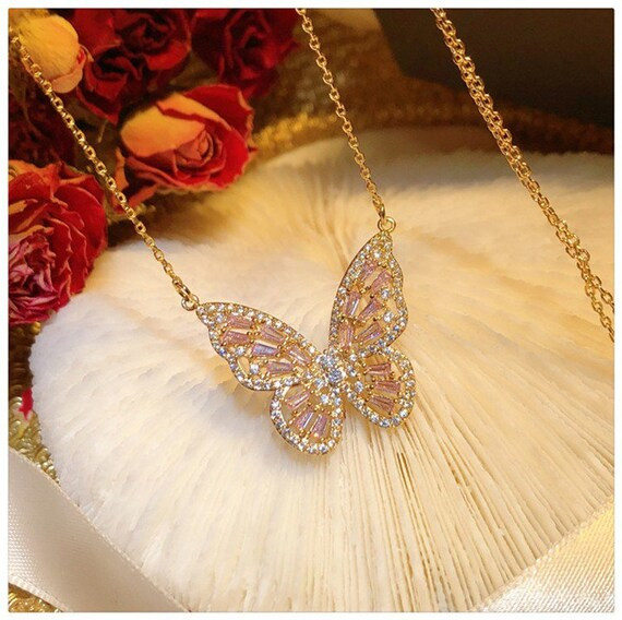 14K Gold Plated Silver Gold Butterfly Necklace Butterfly - Etsy | Etsy (US)