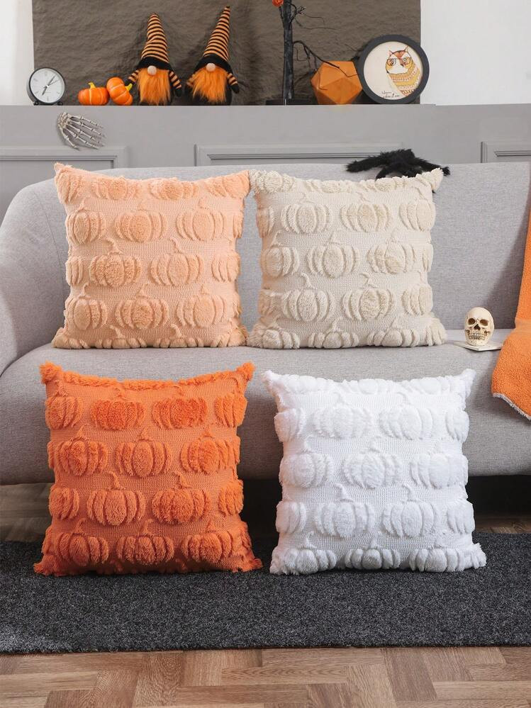 Miater 1pc Halloween Pumpkin Decorative Cushion Cover, Quilted Plush Stuffed For Living Room Bedroom, Thanksgiving Decor | SHEIN