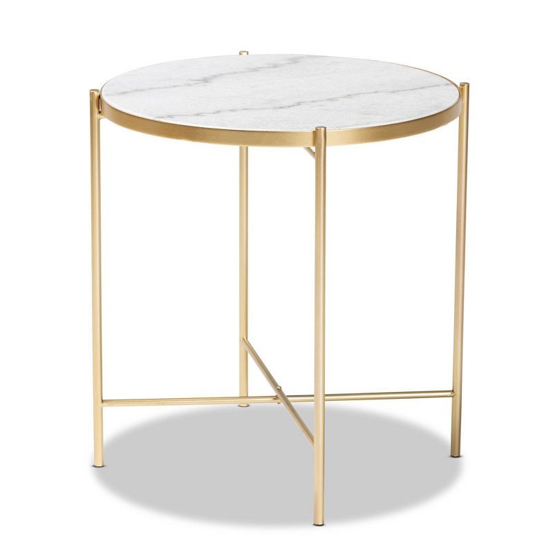 Maddock Metal End Table with Marble Tabletop White/Gold - Baxton Studio | Target