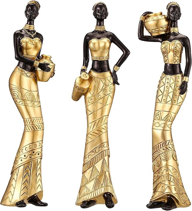 3 Pack African Art Sculptures- Vintage African Statues For Home Decor- Women's Tribal African Ame... | Amazon (US)
