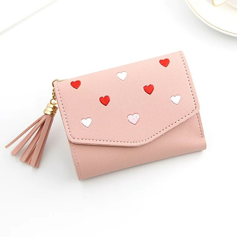Girls Heart-shaped Tassel Wallet Smal Women's Wallet Lovely Pu Leather Coin Purse,Pink | Walmart (US)