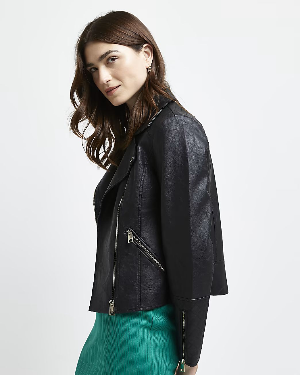 Black faux leather biker jacket | River Island (UK & IE)