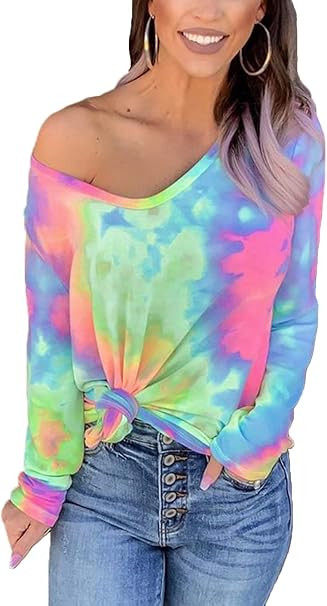 Kaei&Shi Tie Dye Shirt Women,Oversized Tshirt Women,One Off The Shoulder Tops for Women,Tunics fo... | Amazon (US)