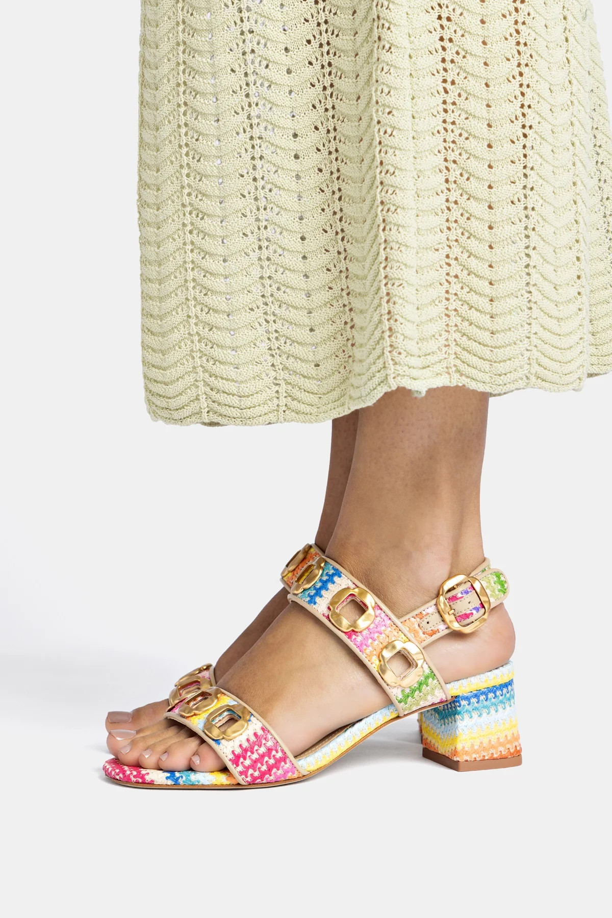 Milan Sandal In Rainbow Raffia and Beige Leather | Larroude