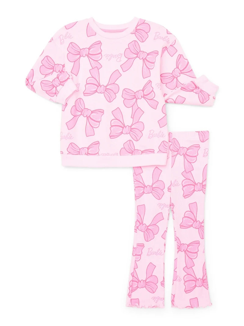 Barbie Toddler Girls Bow Printed Crewneck Sweatshirt and Flare Leggings Set, 2-Piece, Sizes 12M-5... | Walmart (US)