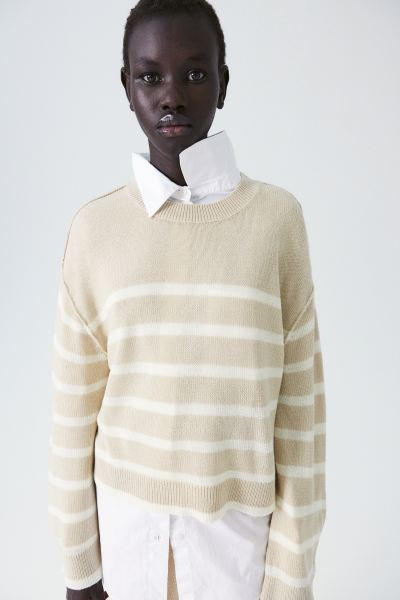Sweater with Linked Seams - Light beige/striped - Ladies | H&M US | H&M (US + CA)