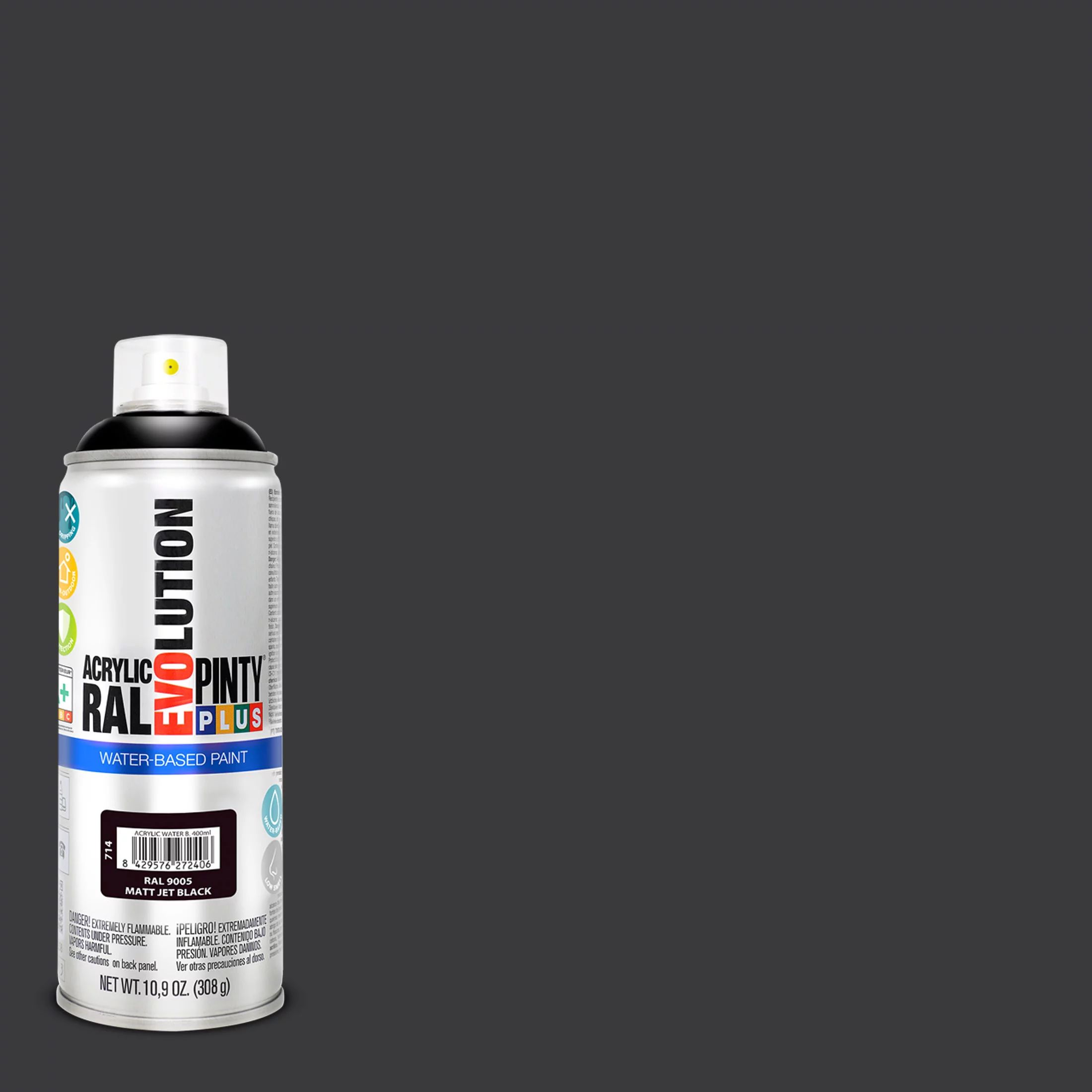Pintyplus Acrylic Spray Paint, Matte Jet Black. Waterbase, Low Odor, Low GWP Propellant, 10.9oz | Walmart (US)
