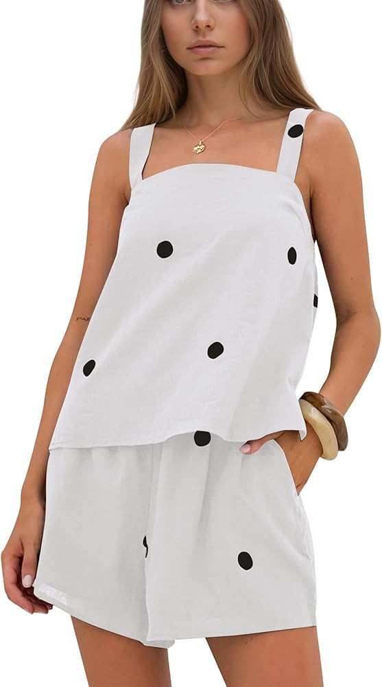 calbatic Womens 2 Piece Outfits Summer Vacation Resort Beach Polka Dot Square Neck Tank Top and S... | Amazon (US)