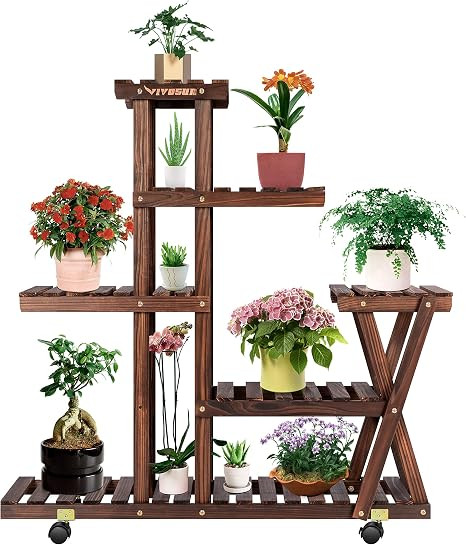 VIVOSUN Plant Stand 6 Tiers 10 Potted Indoor Plant Shelf, Tiered Wooden Flower Holder Plant Rack ... | Amazon (US)