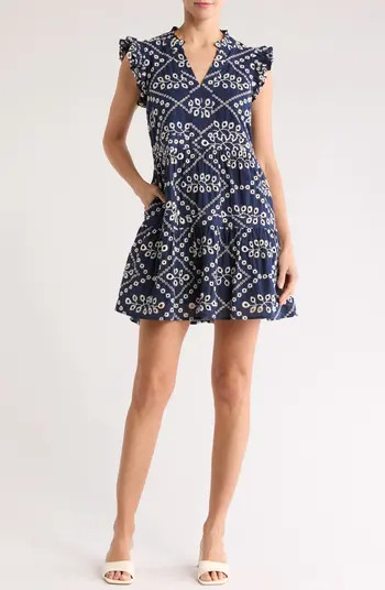 GIBSONLOOK Flutter Sleeve Cotton Eyelet Minidress | Nordstrom | Nordstrom