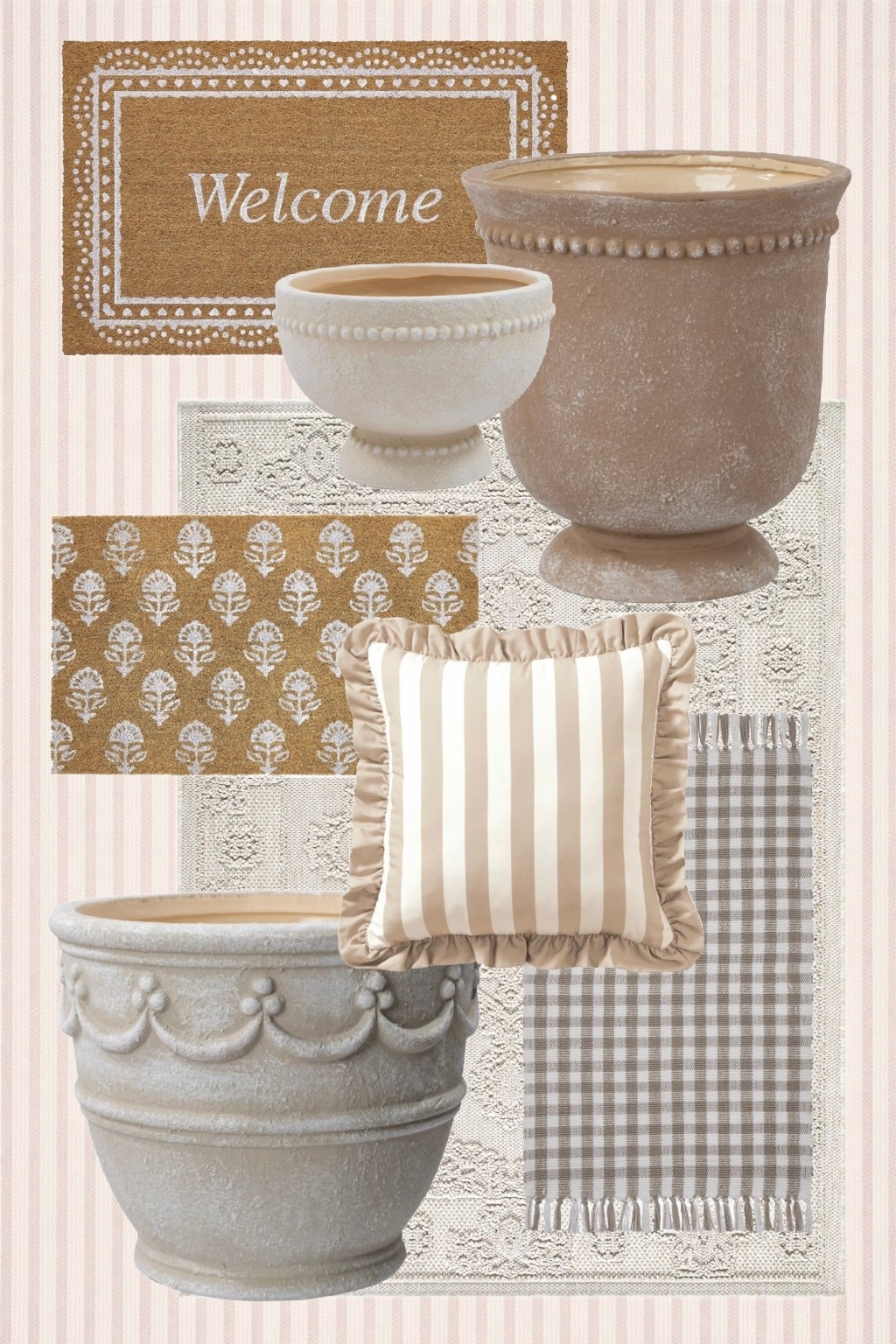 The cutest outdoor line from My Texas House at Walmart! Love these outdoor rugs, these urns, and the prettiest welcome mat! 