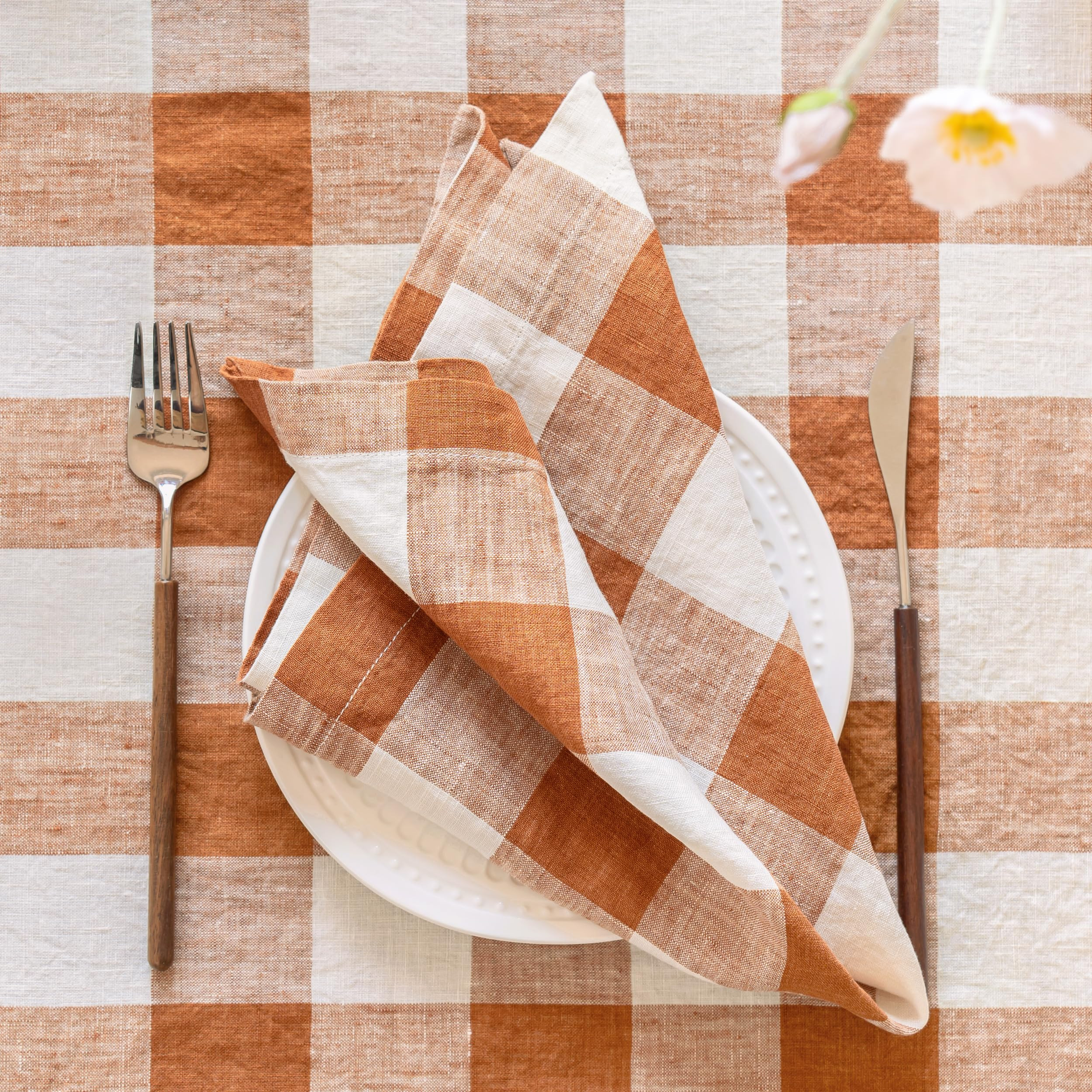 Linen World 100% Linen Gingham Napkins 20x20 Inch,Soft and Breathable French Flax Plaid Cloth Nap... | Amazon (US)
