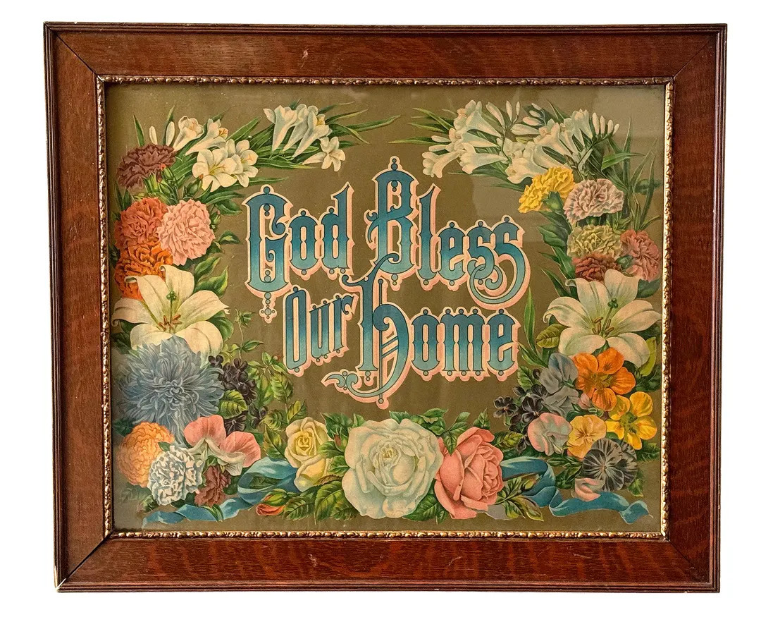 Antique Religious Wall Art - God Bless Our Home Chromolithograph Print. | Etsy (US)